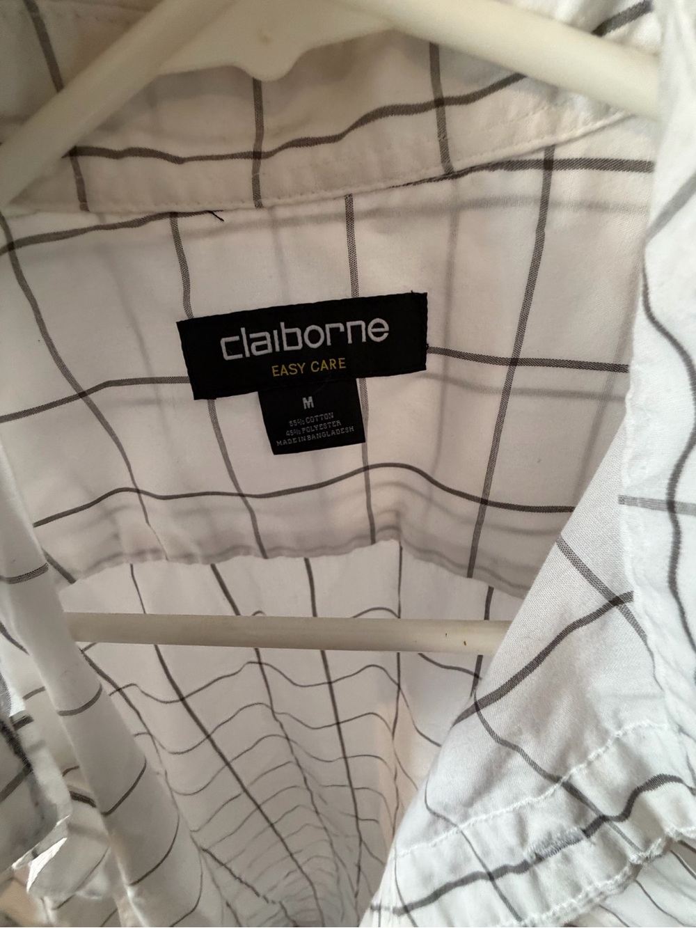 Claiborne Men's White Shirt with Gray Windowpane Check